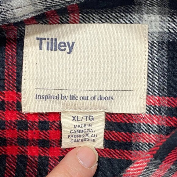 Tilley Flannel Shirt Mens XL Red Black Plaid Button Down Long Sleeve - Picture 7 of 13